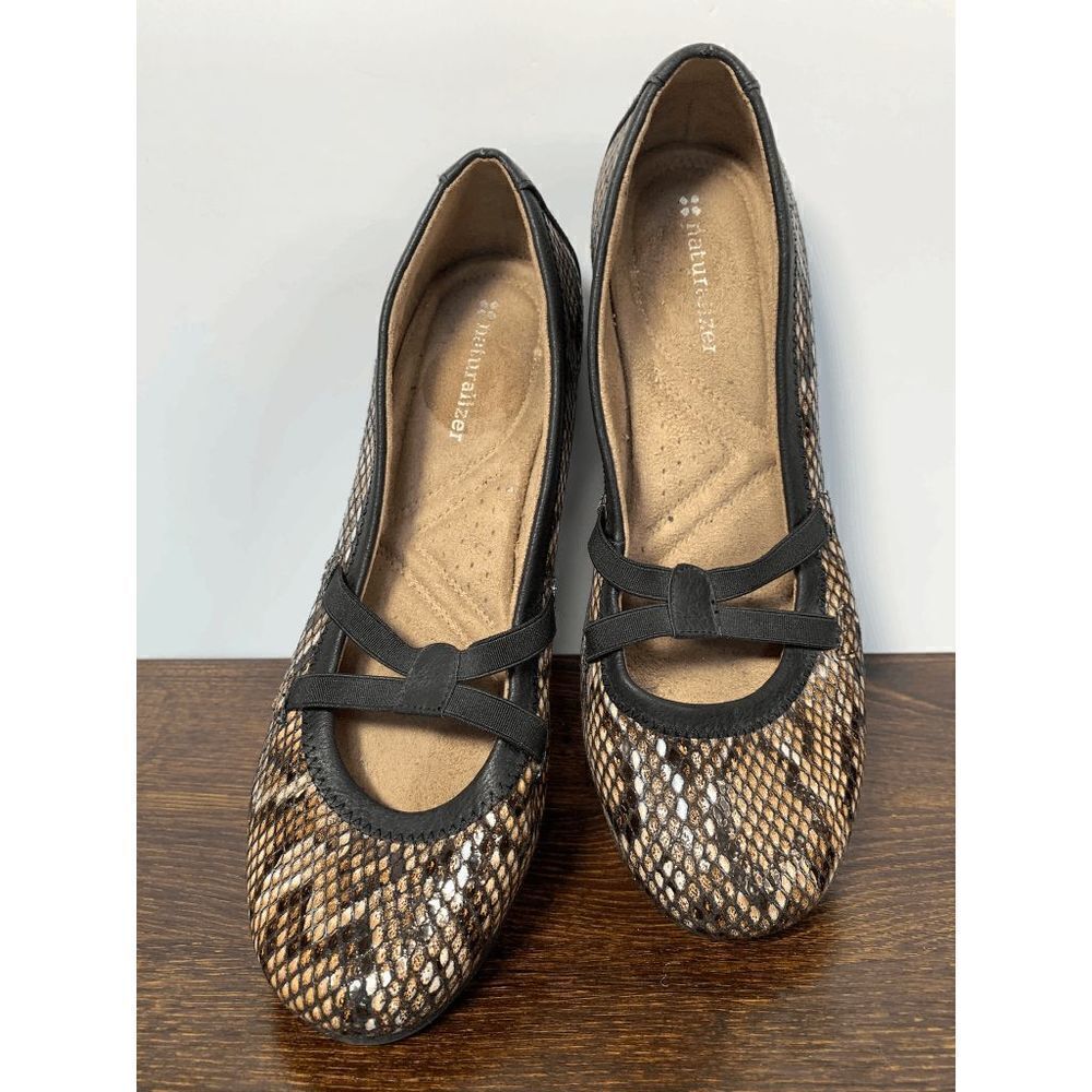 Naturalizer Women's Ballet Flats Slip On Shoes Snake Skin Brown Size 8.5M